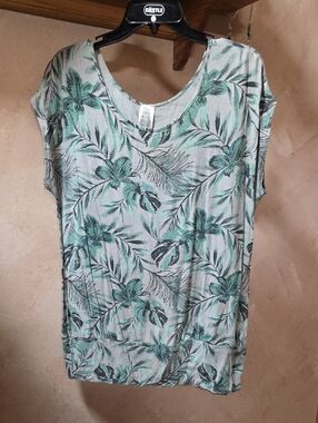 Lascana Casual Floral Scoop Neck Women's Top - Mint Green